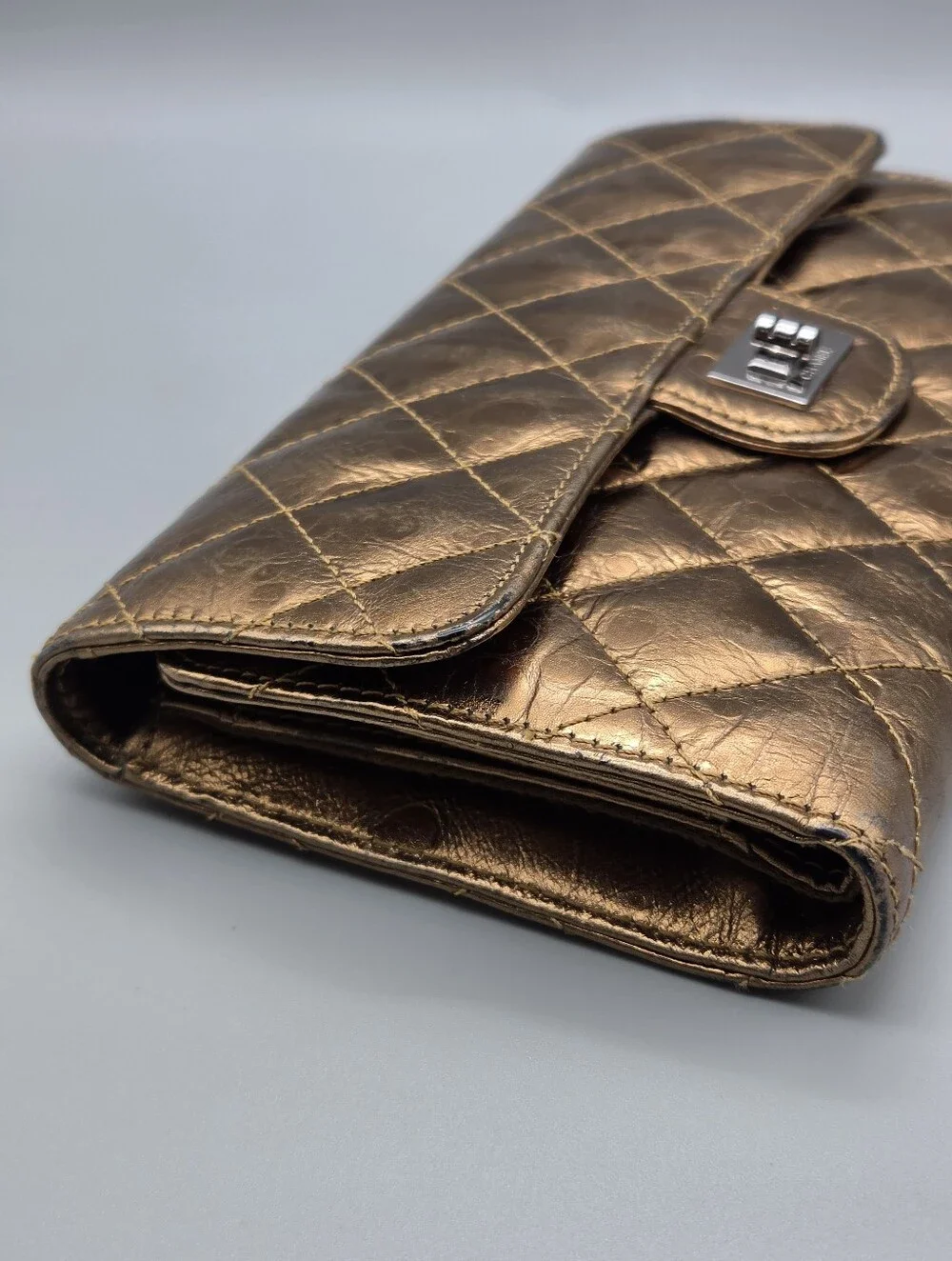 💛CHANEL Authentic mottled rose-gold quilted leather 2.55 reissue wallet💛